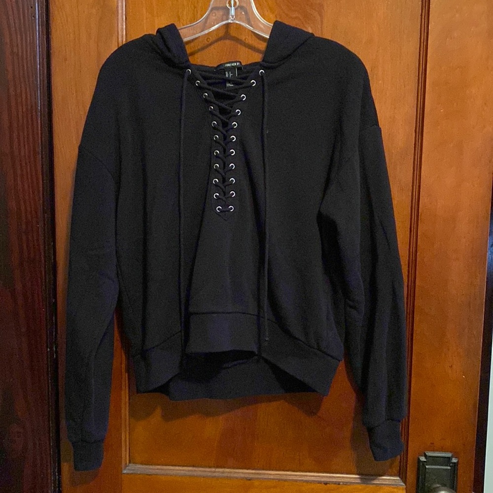 Black laced front hoodie!